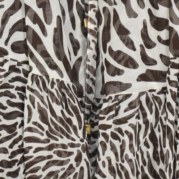 Michael by M Kors Brown Sheer Dress Womens Size M Zebra Wild Ruffle 100% Silk - Picture 4 of 11